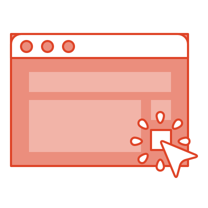 Red internet window with a cursor clicking a white square in bottom right hand corner