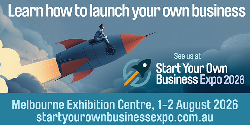 Promotional banner for the Start Your Own Business Expo 2026. Visit IP Australia at the Melbourne Exhibition Centre on 1–2 August 2026 to learn how to launch your own business.
