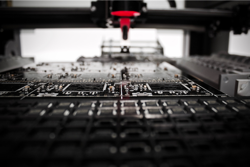 A grey scale circuit layout appears close up